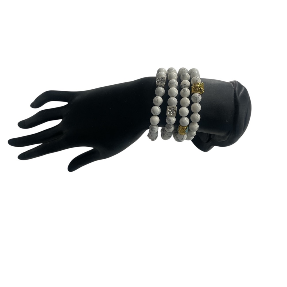 Howlite White,Grey, gemstone with silver bracelet, New - Picture 3 of 8